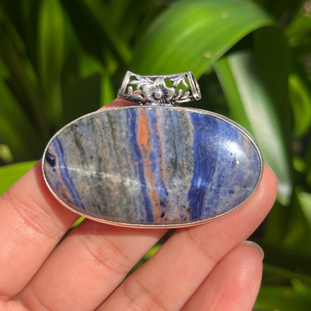 Silver plated sodalite‎ pendant
